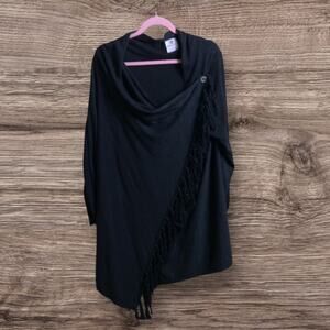 MarleyLilly Gray fringe wrap poncho sweater L/XL